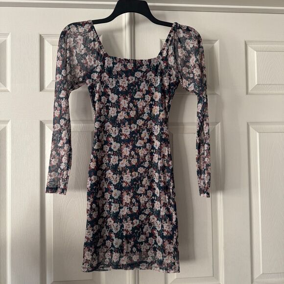 Sage The Label Y2K Mesh Mini Dress Jr Womens XS Floral Lined Green Bodycon - Picture 6 of 11